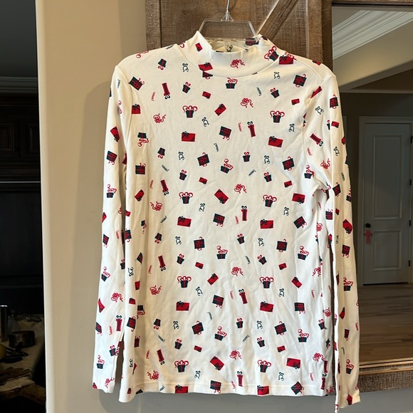 Christmas Top Mock Neck Cotton Off White Womens Medium New - Picture 4 of 8